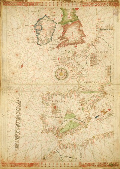 The Atlantic Coasts of Europe and Africa, from a nautical Atlas, 1520 by Giovanni Xenodocus da Corfu